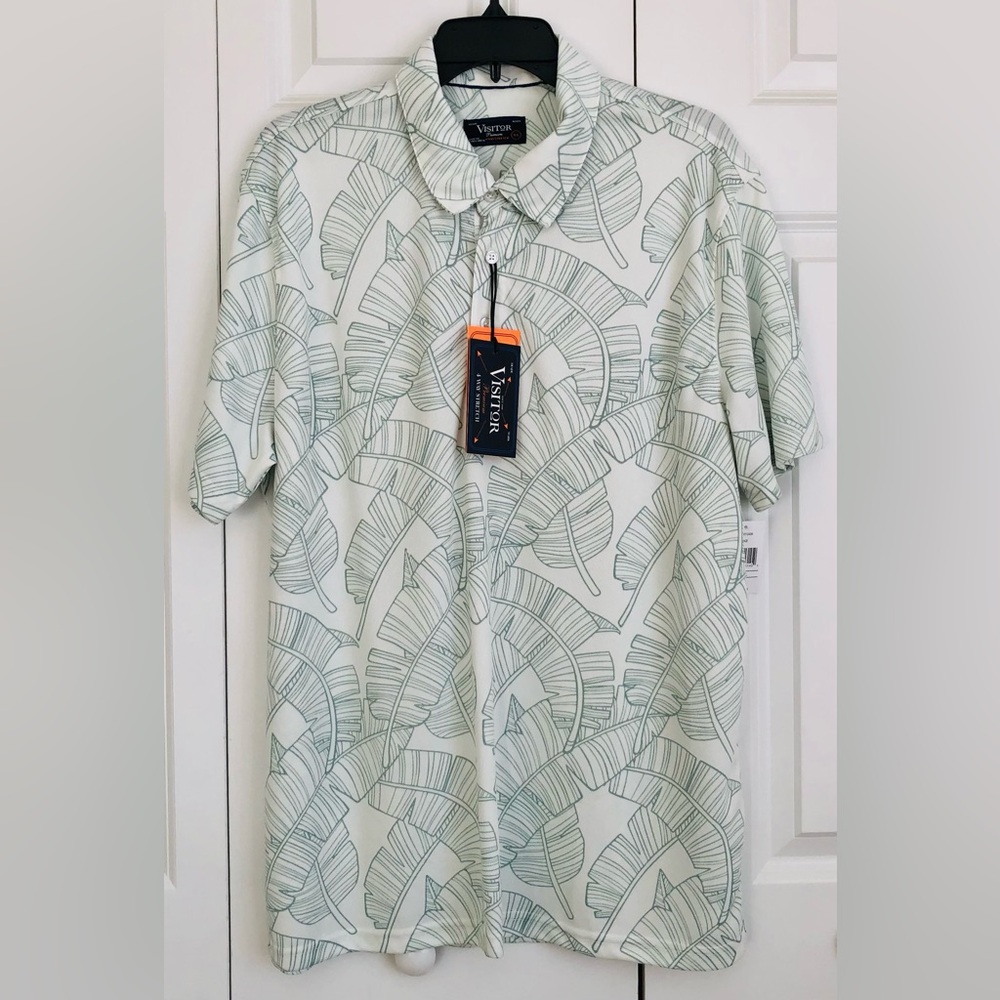 Visitor Men's Hawaiian Polo Shirt XL 4-Way Stretch Polyester Casual Leaves PS247
